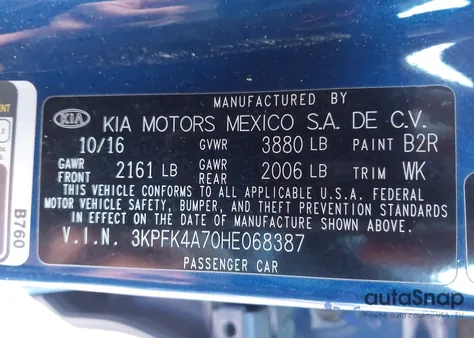 2017 Kia Forte Lx из США, поврежденный, VIN 3KPFK4A70HE068387